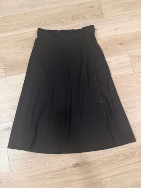 Christopher & Banks Black A-Line Skirt with Side Button Trim